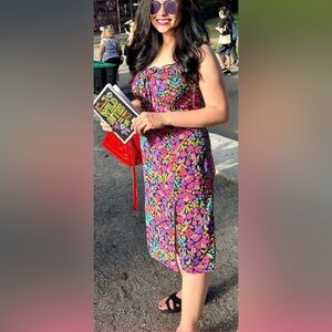 Purple Navy Tie Strap Ruched Neckline Sleeveless Split Dress